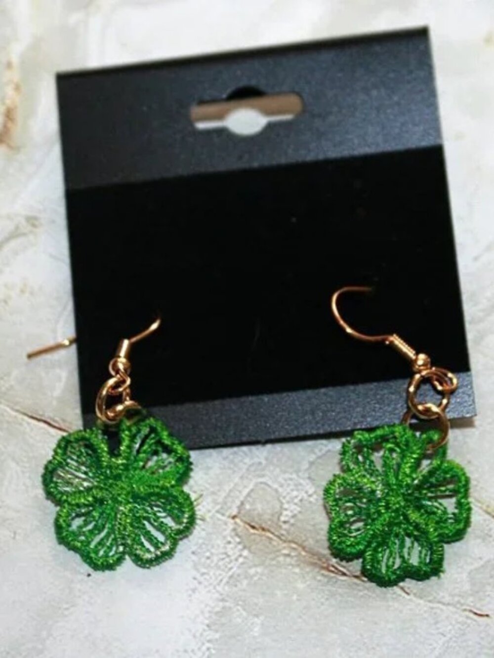 HANDMADE Earrings Shamrock Embroidered Lace Pierced St. Patrick's Day Green